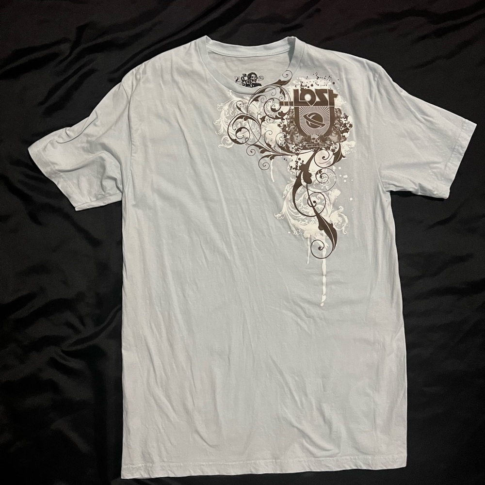 XL Vintage Men’s Lost Enterprises Premium Graphic tee Lt Blue/white/Brown Design